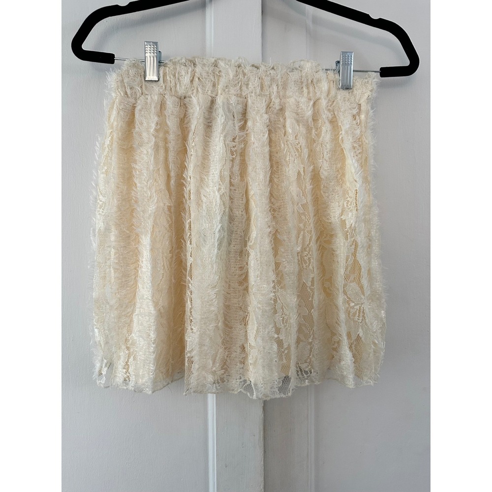 Hayden Los Angeles Cream Lace Shaggy‎ Fluffy Mini Skirt Size S